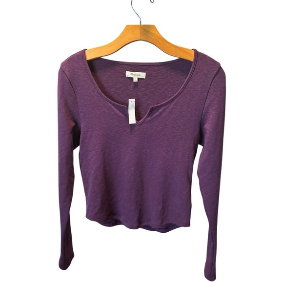 NWT Madewell Splitneck Long Sleeve Shirt Cropped Top Purple Heather Size Medium - Picture 3 of 11